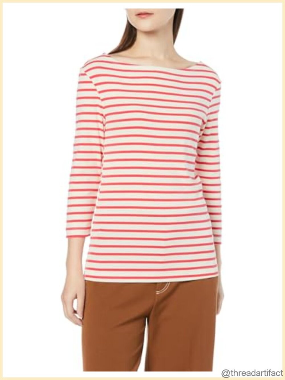 Women's Slim Fit 3/4 Sleeve Boatneck T-Shirt Cotton Modal Rib Top